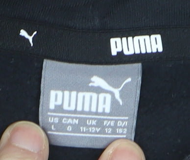 Puma Girls Black Hoodie 11-12 Years Logo Pullover Sweatshirt