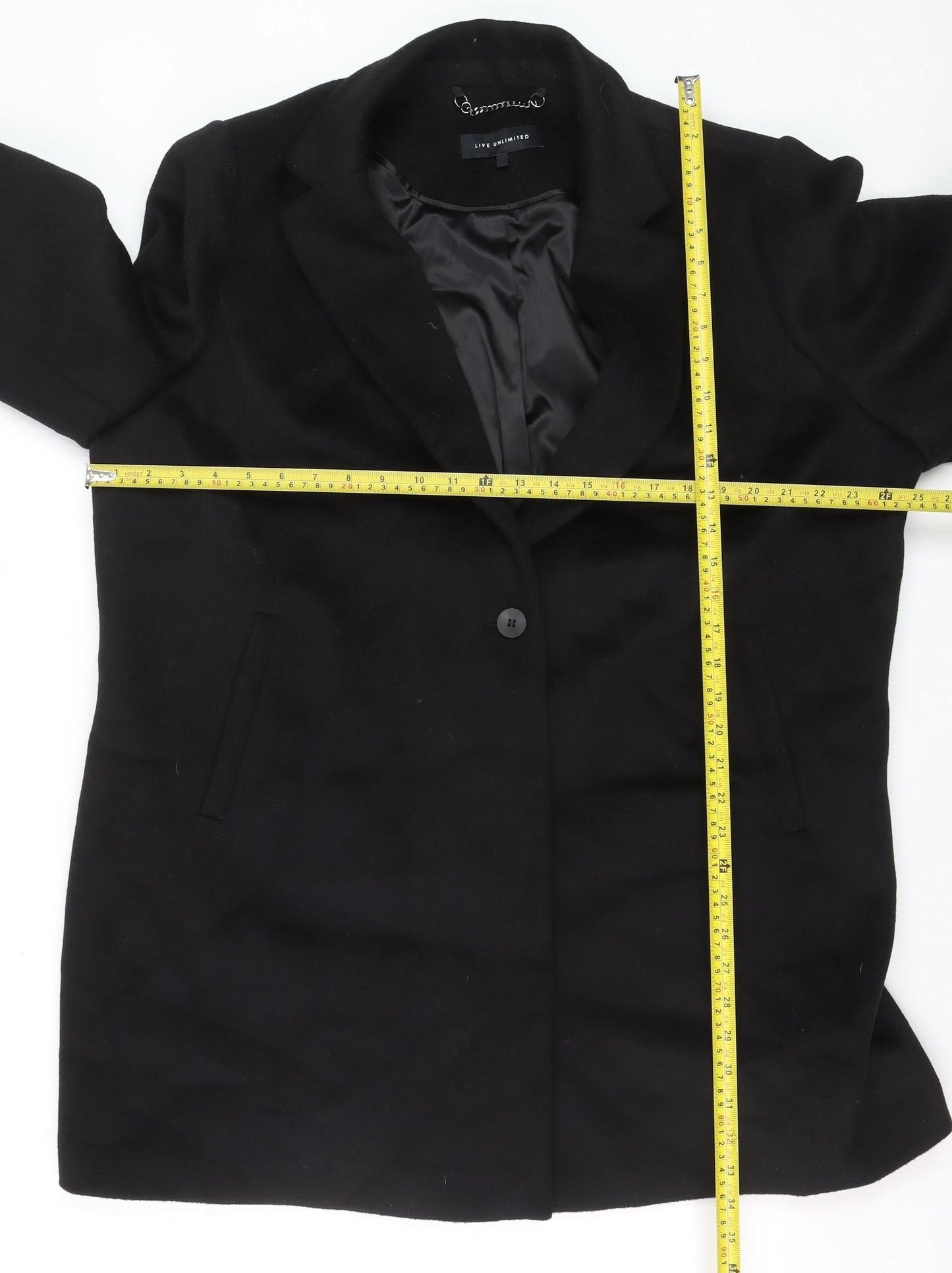 Live Unlimited Women Black Wool Blend Mid-Length Overcoat Size 24