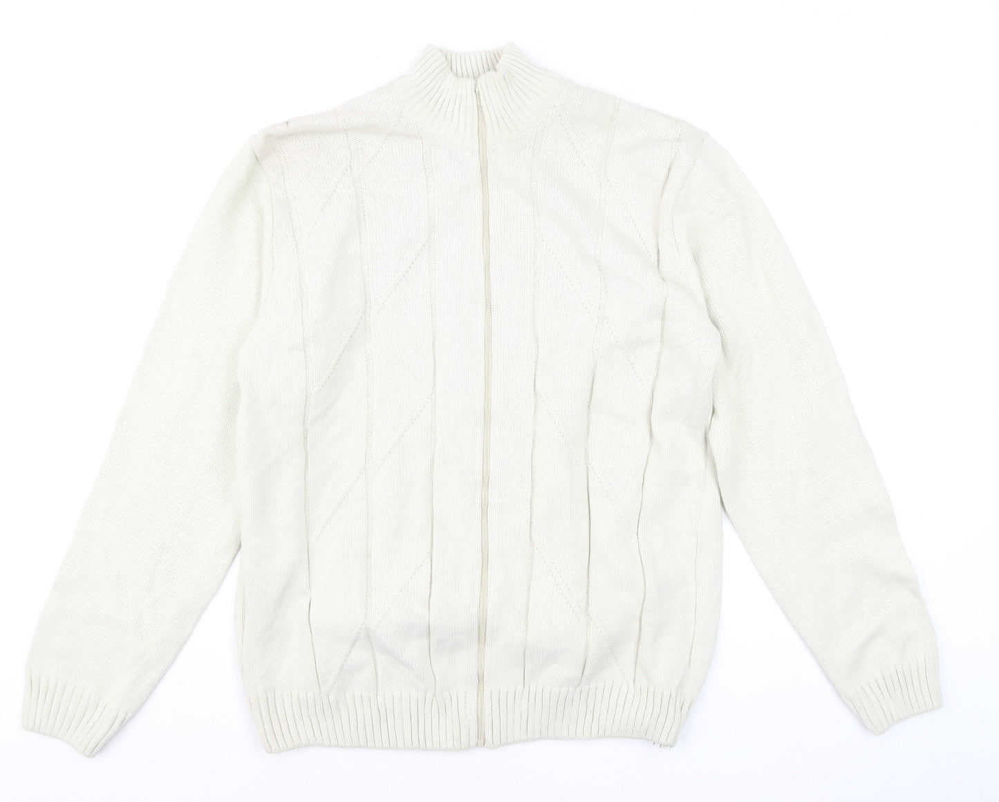 JMC Men's Ivory Full Zip Cable-Knit Jumper XL