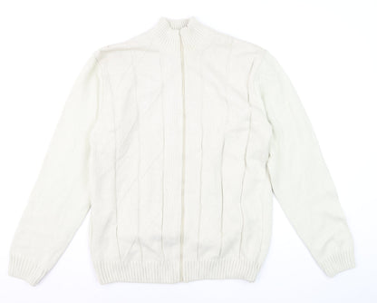 JMC Men's Ivory Full Zip Cable-Knit Jumper XL