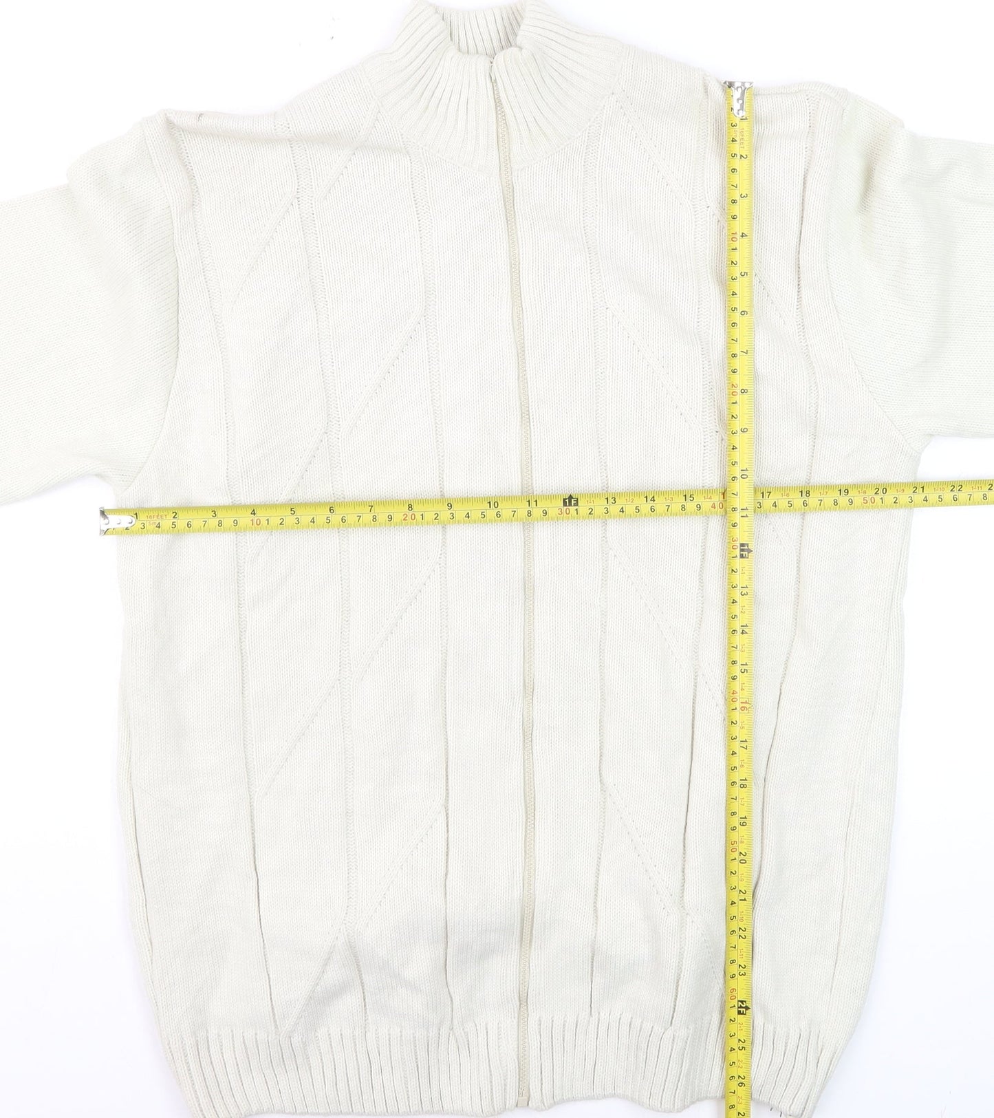 JMC Men's Ivory Full Zip Cable-Knit Jumper XL