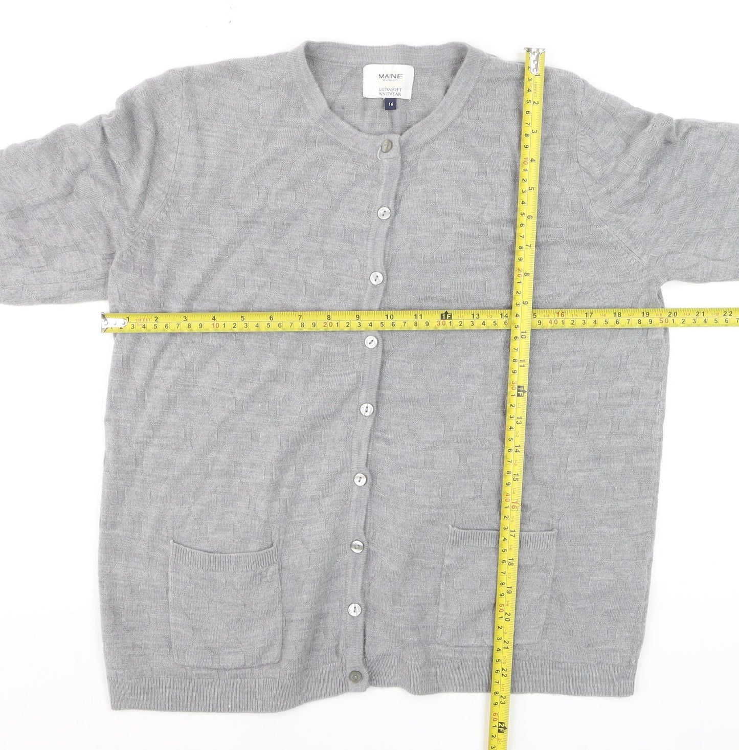 Maine New England Women Grey Size 16 Acrylic Cardigan Knitwear