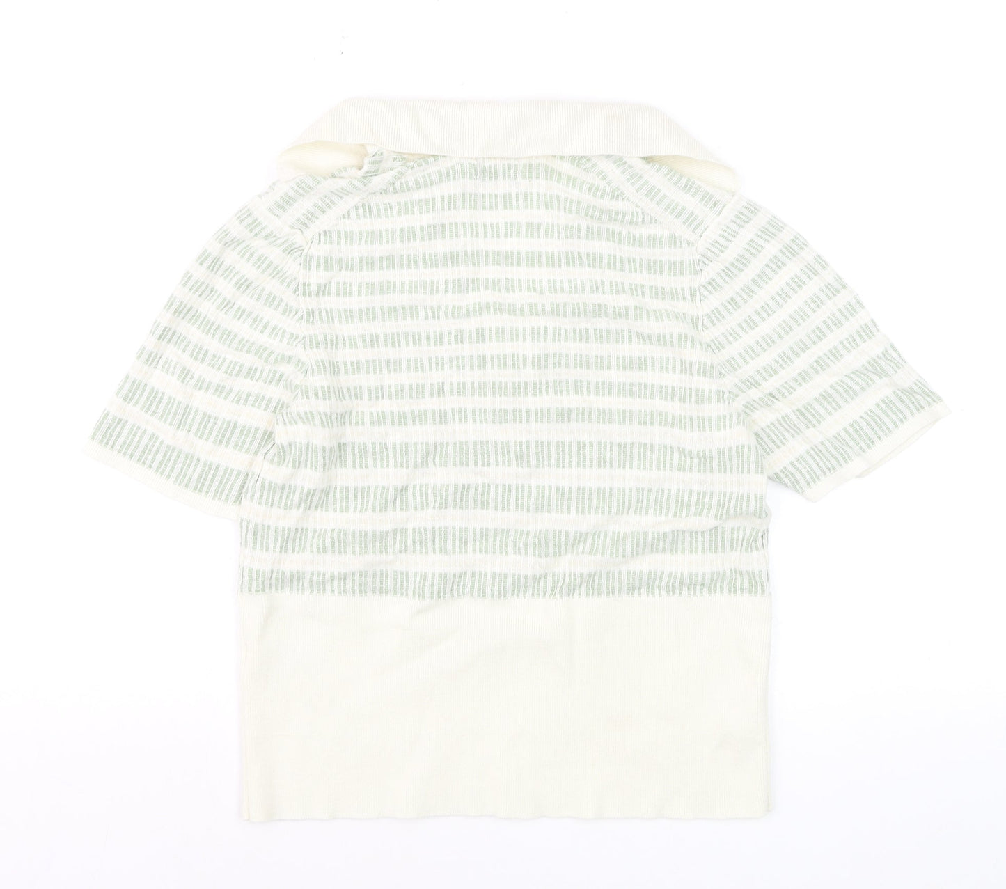 Jaeger Women Green Striped Linen Polo Top Size M