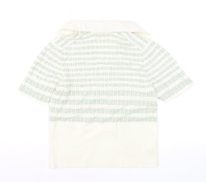 Jaeger Women Green Striped Linen Polo Top Size M
