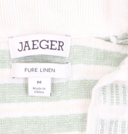 Jaeger Women Green Striped Linen Polo Top Size M