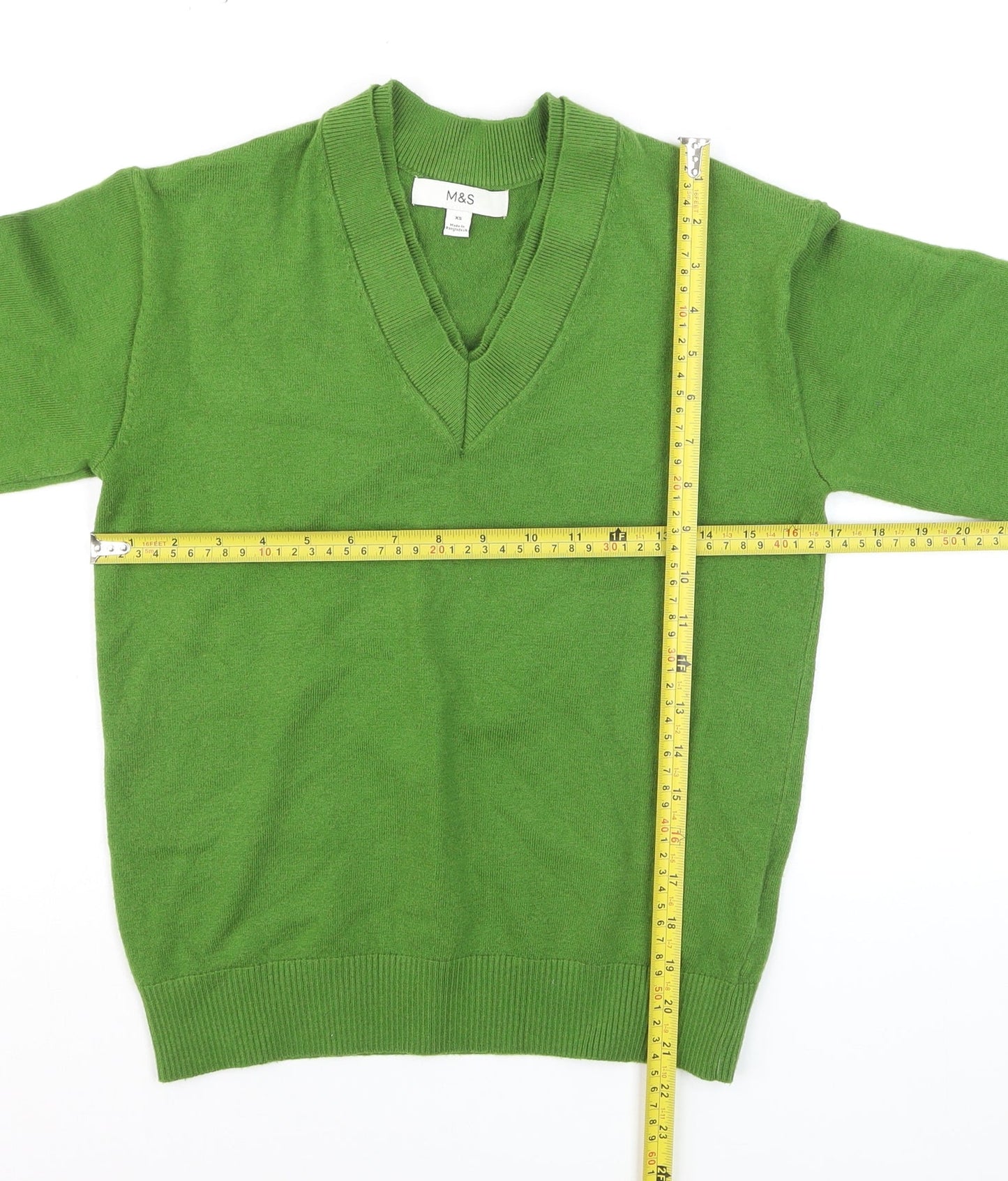 Marks and Spencer Women Green XS V-Neck Wool Blend Jumper