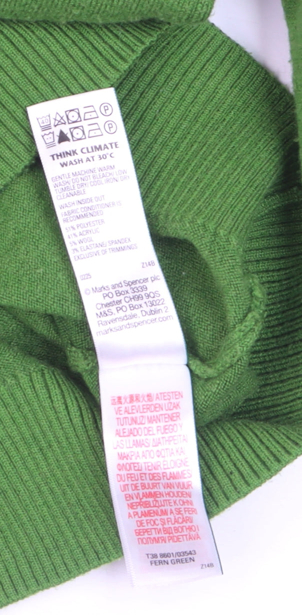 Marks and Spencer Women Green XS V-Neck Wool Blend Jumper