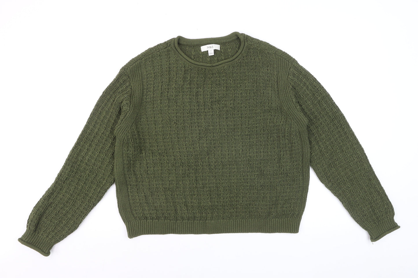 Marks and Spencer Women’s Green Cable-Knit Cotton Jumper M