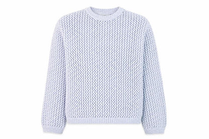 Marks & Spencer Women Blue Open-Knit Crew Neck Pullover Jumper XS