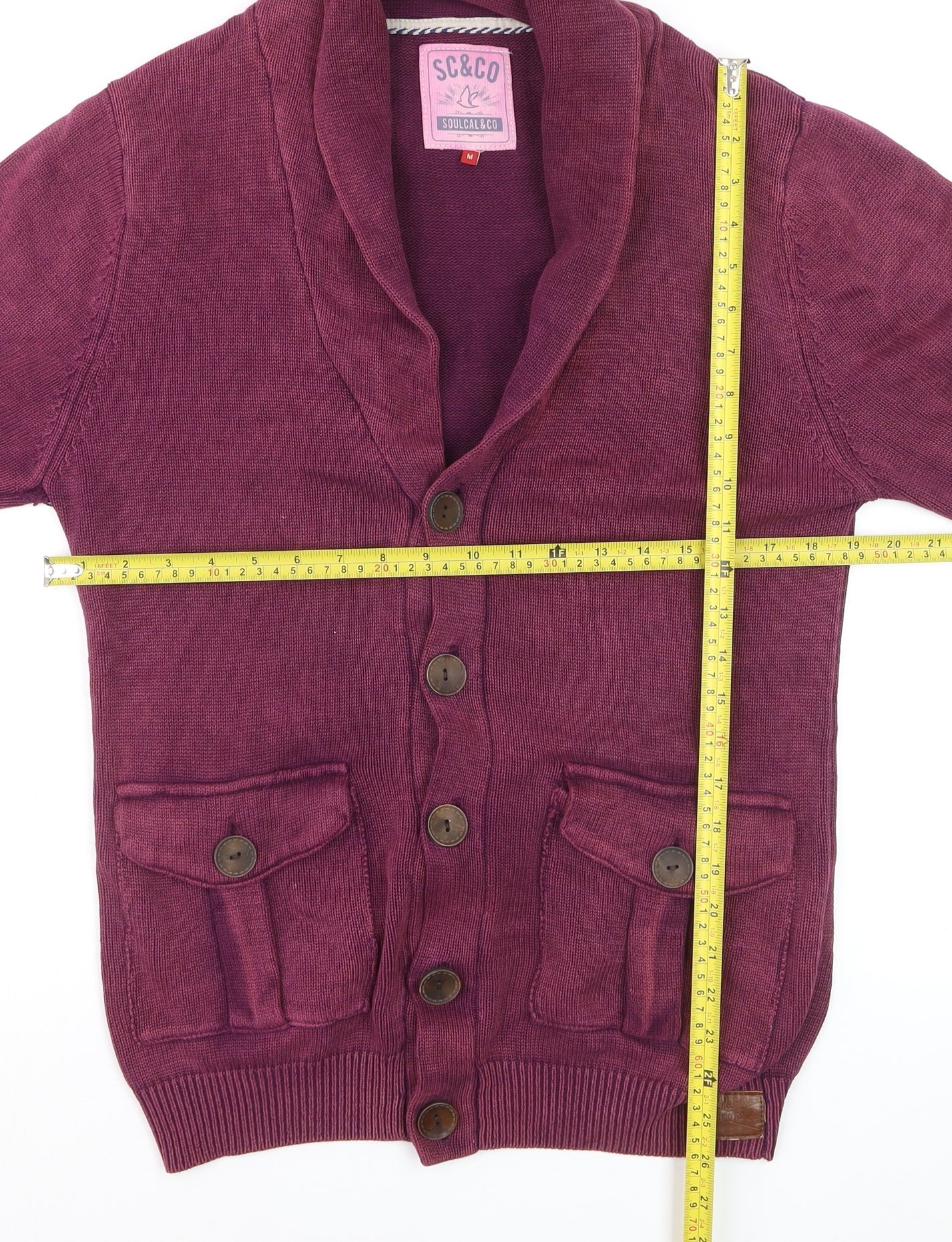SoulCal & Co Men's Purple Cotton Button Cardigan M