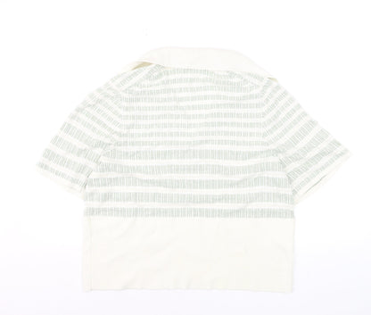 Jaeger Women’s Green White Linen Striped Collared Polo Top XL