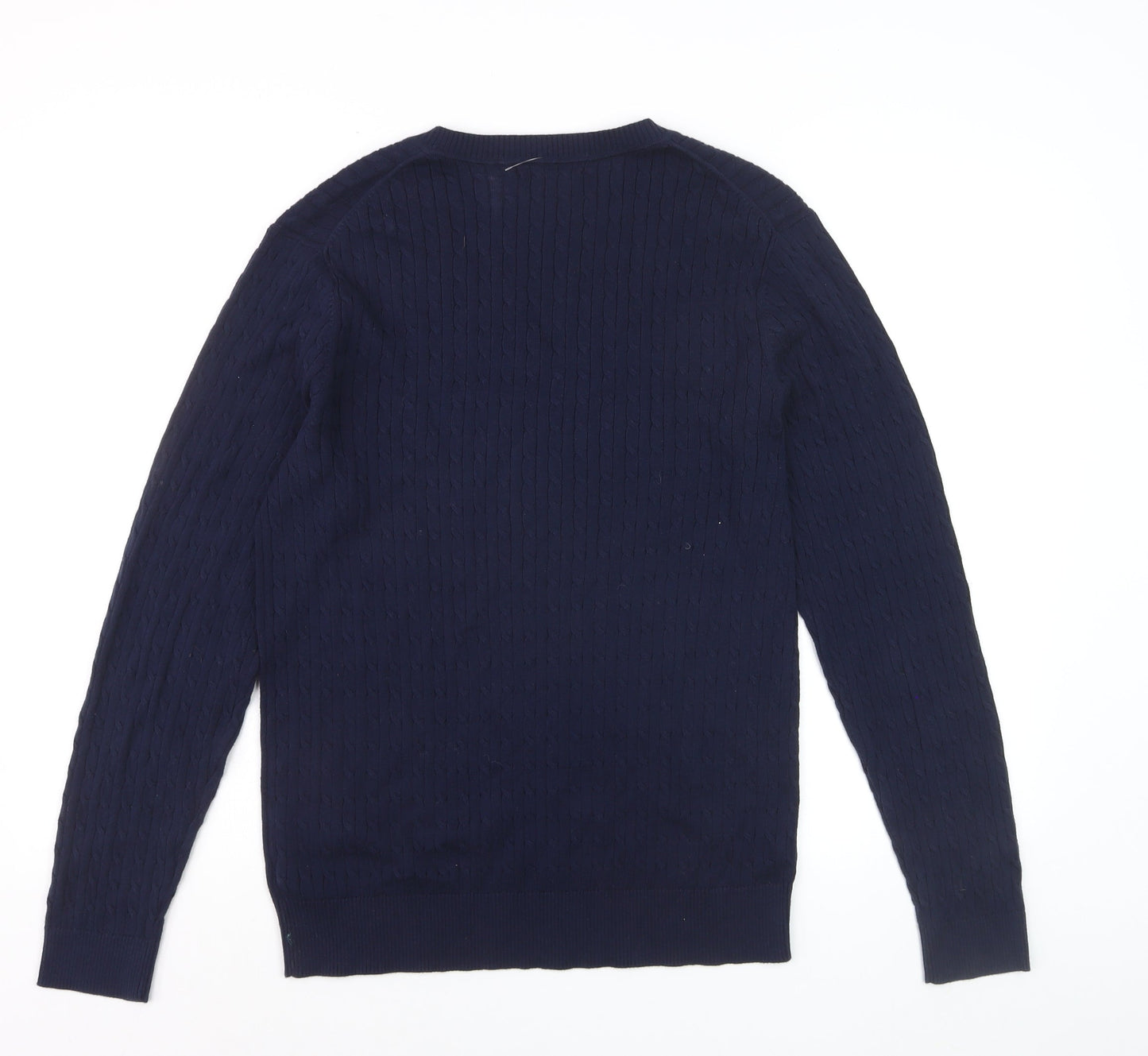 Tommy Hilfiger Men's Blue V-Neck Cable-Knit Cotton Jumper M