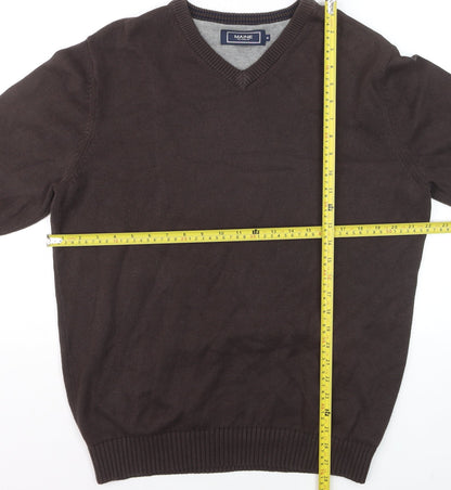 Maine New England Men's Brown Cotton V-Neck Jumper Size M