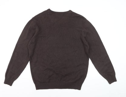 Maine New England Men's Brown Cotton V-Neck Jumper Size M