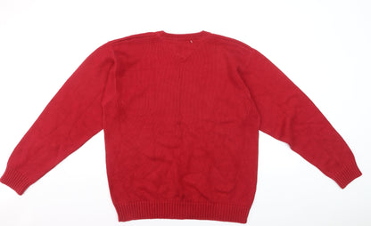 Tommy Hilfiger Men’s Red Cotton Crew Neck Jumper XL