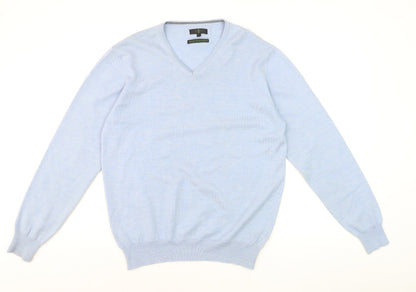 Jasper Conran Men's Blue Merino Wool V-Neck Jumper Size L