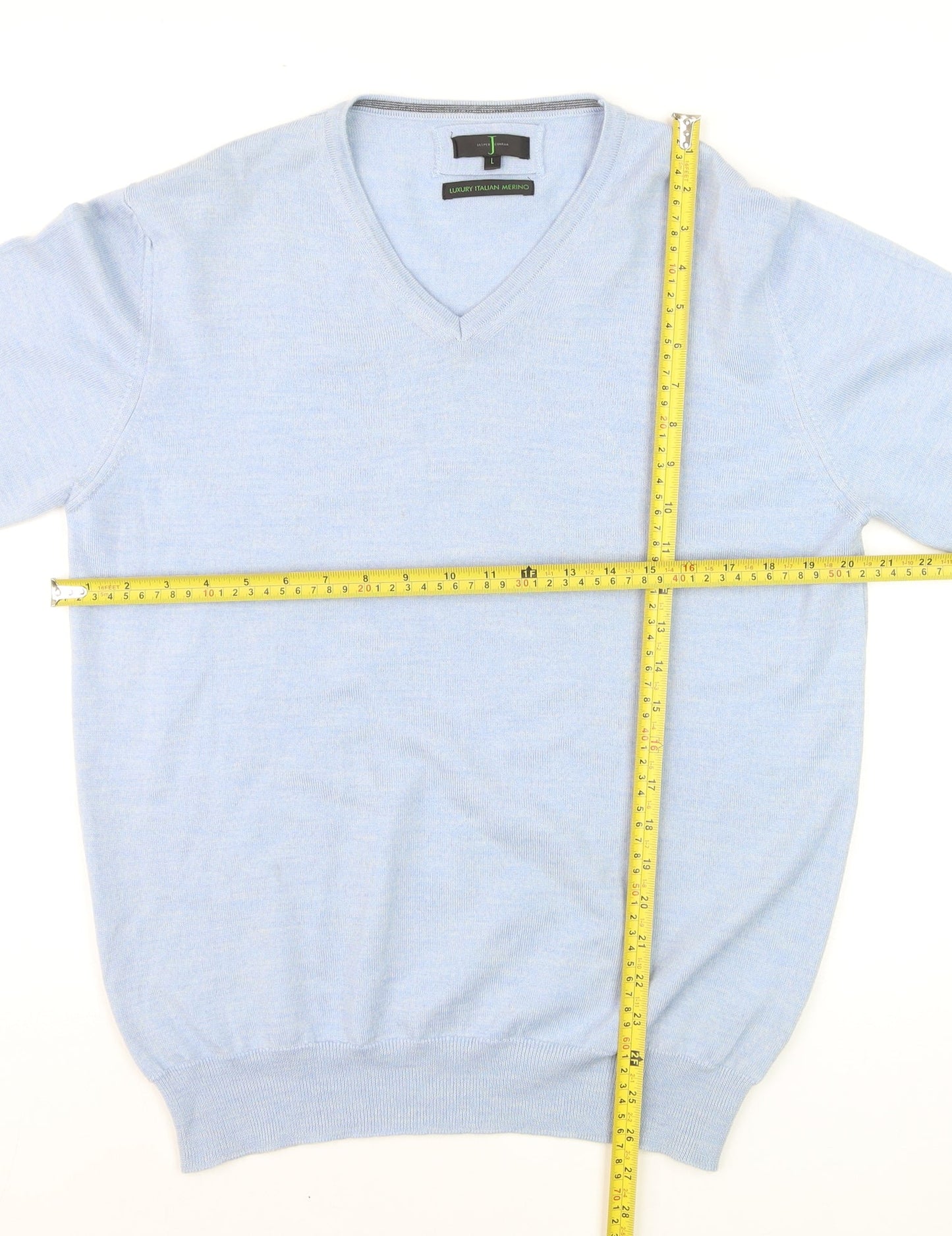 Jasper Conran Men's Blue Merino Wool V-Neck Jumper Size L