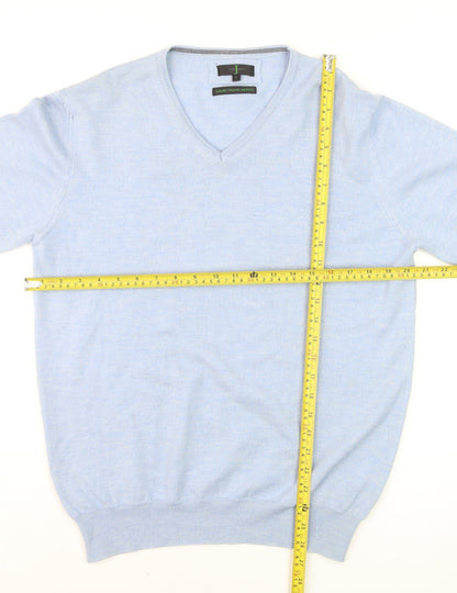 Jasper Conran Men's Blue Merino Wool V-Neck Jumper Size L