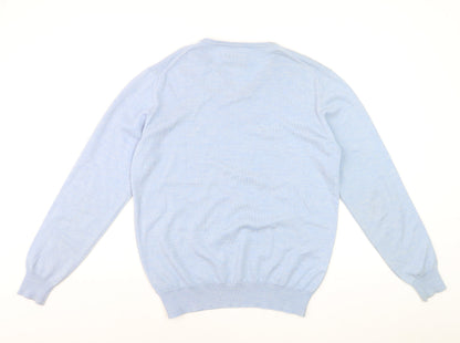 Jasper Conran Men's Blue Merino Wool V-Neck Jumper Size L