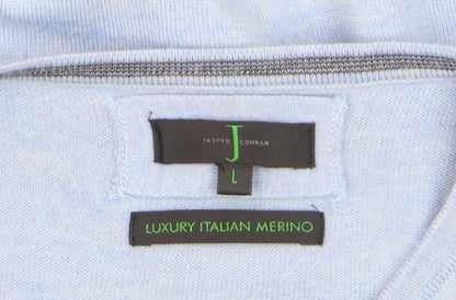 Jasper Conran Men's Blue Merino Wool V-Neck Jumper Size L