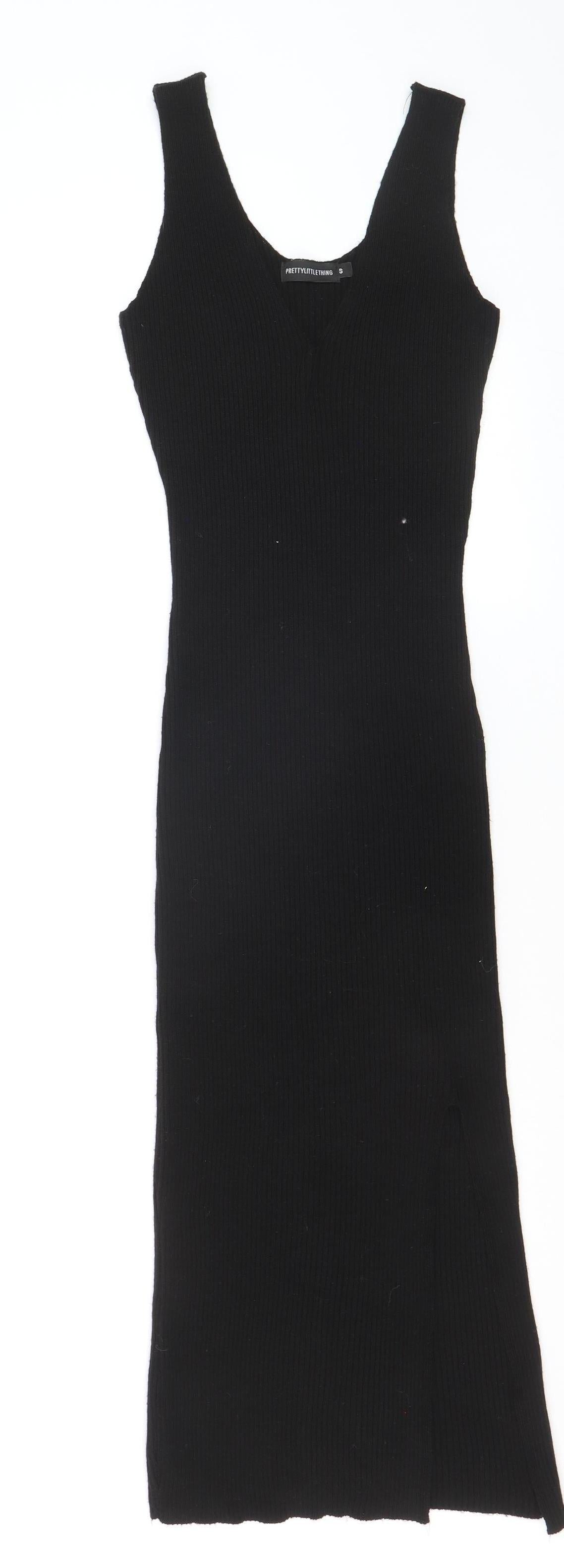 PrettyLittleThing Women Black S Bodycon Ribbed Knit Midi Dress