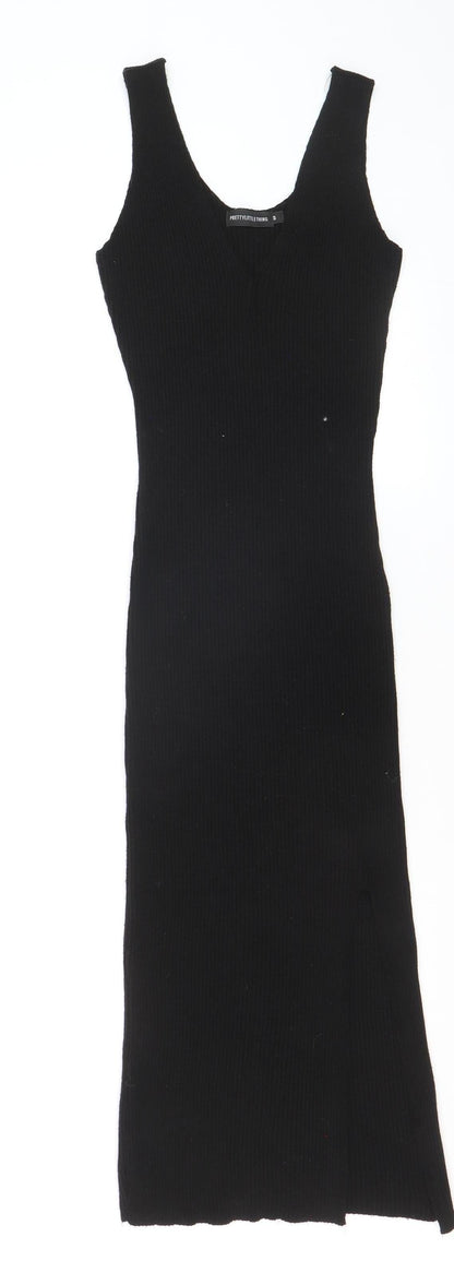 PrettyLittleThing Women Black S Bodycon Ribbed Knit Midi Dress