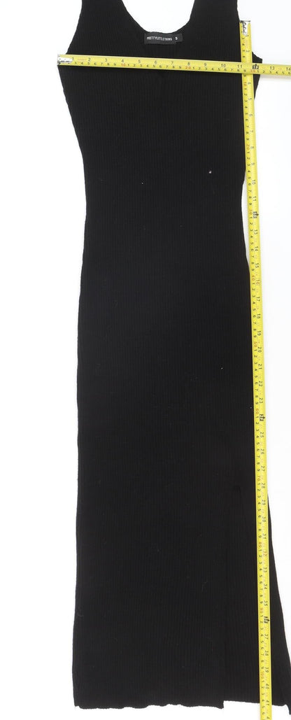 PrettyLittleThing Women Black S Bodycon Ribbed Knit Midi Dress
