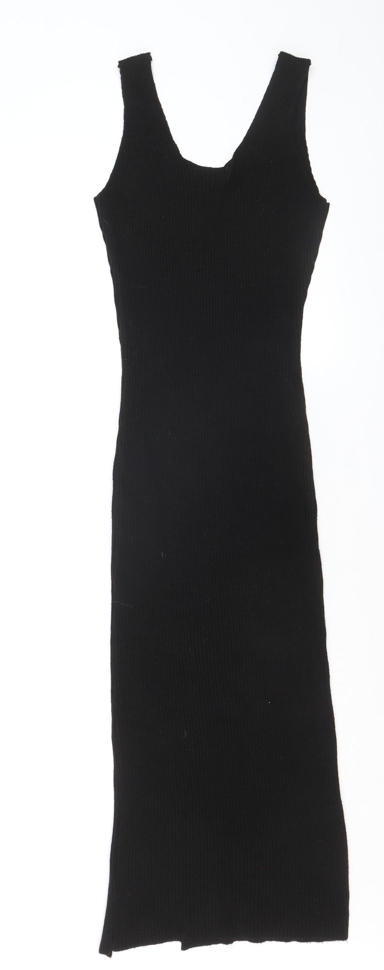 PrettyLittleThing Women Black S Bodycon Ribbed Knit Midi Dress