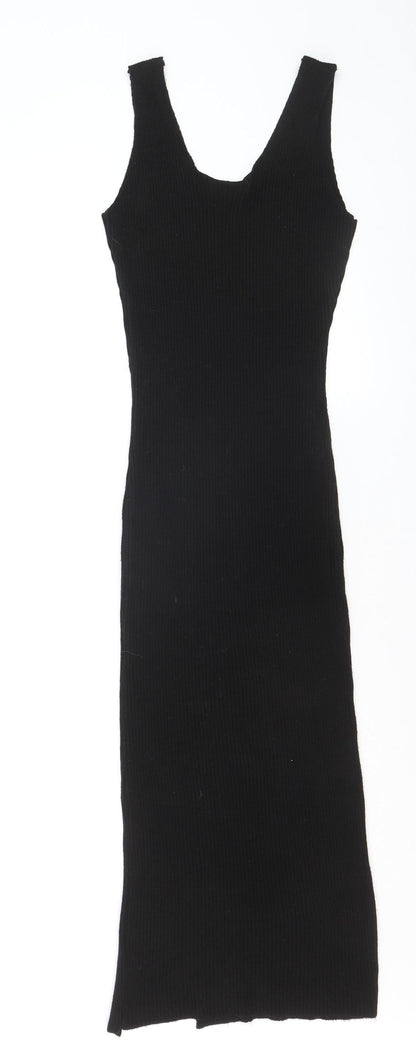 PrettyLittleThing Women Black S Bodycon Ribbed Knit Midi Dress