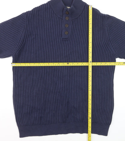 L.L. Bean Men's Blue Cotton Henley Jumper XL Long Sleeve Knit