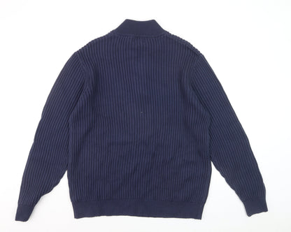 L.L. Bean Men's Blue Cotton Henley Jumper XL Long Sleeve Knit