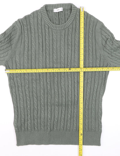 MNG Men's Green Cable-Knit Cotton Jumper Size M