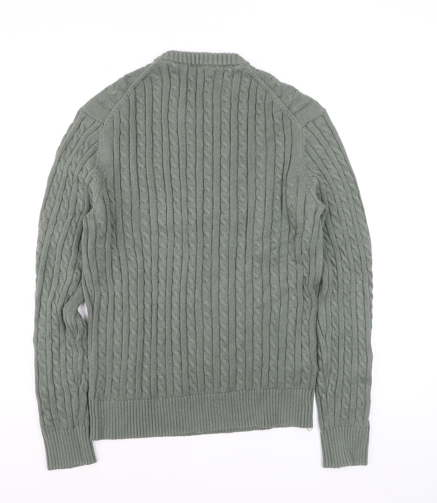 MNG Men's Green Cable-Knit Cotton Jumper Size M