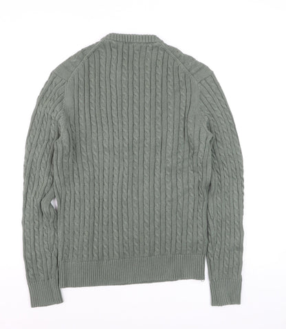 MNG Men's Green Cable-Knit Cotton Jumper Size M