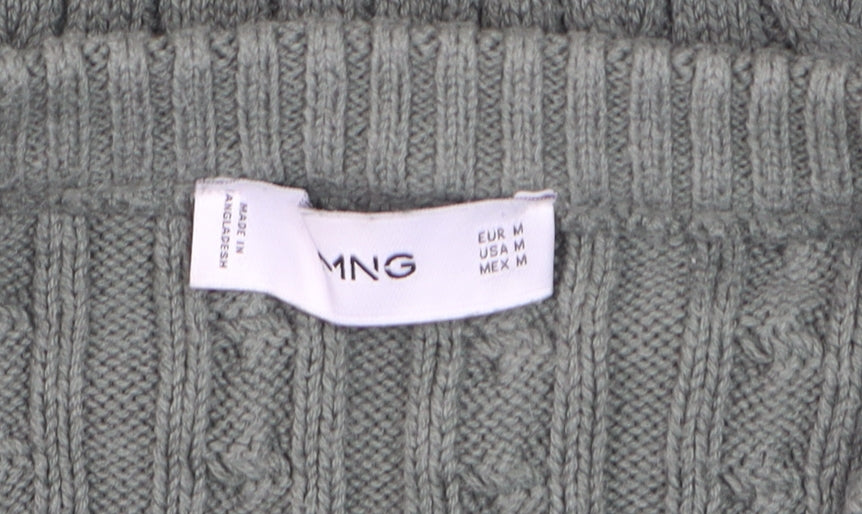 MNG Men's Green Cable-Knit Cotton Jumper Size M