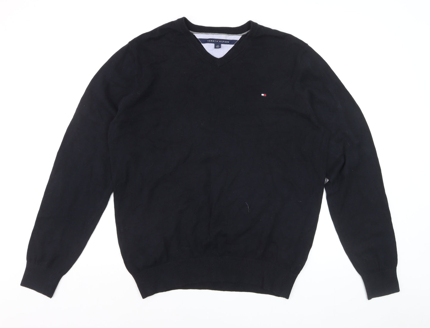 Tommy Hilfiger Men's Black V-Neck Cotton Pullover Jumper L