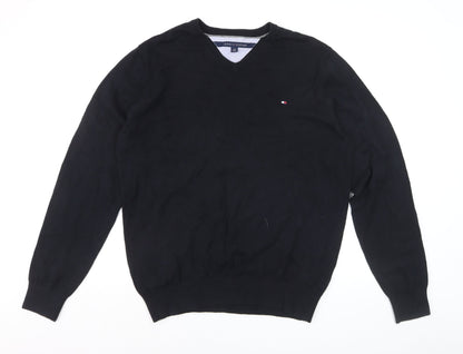 Tommy Hilfiger Men's Black V-Neck Cotton Pullover Jumper L