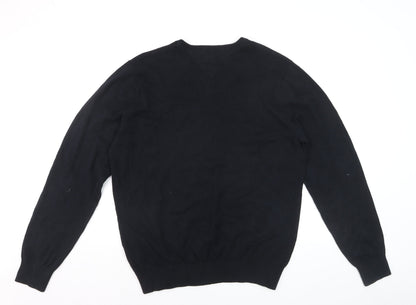 Tommy Hilfiger Men's Black V-Neck Cotton Pullover Jumper L