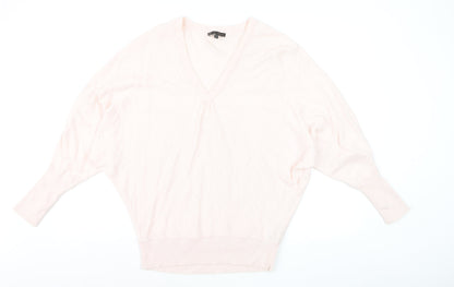 Phase Eight Women's Pink V-Neck Relaxed Cotton Silk Jumper M