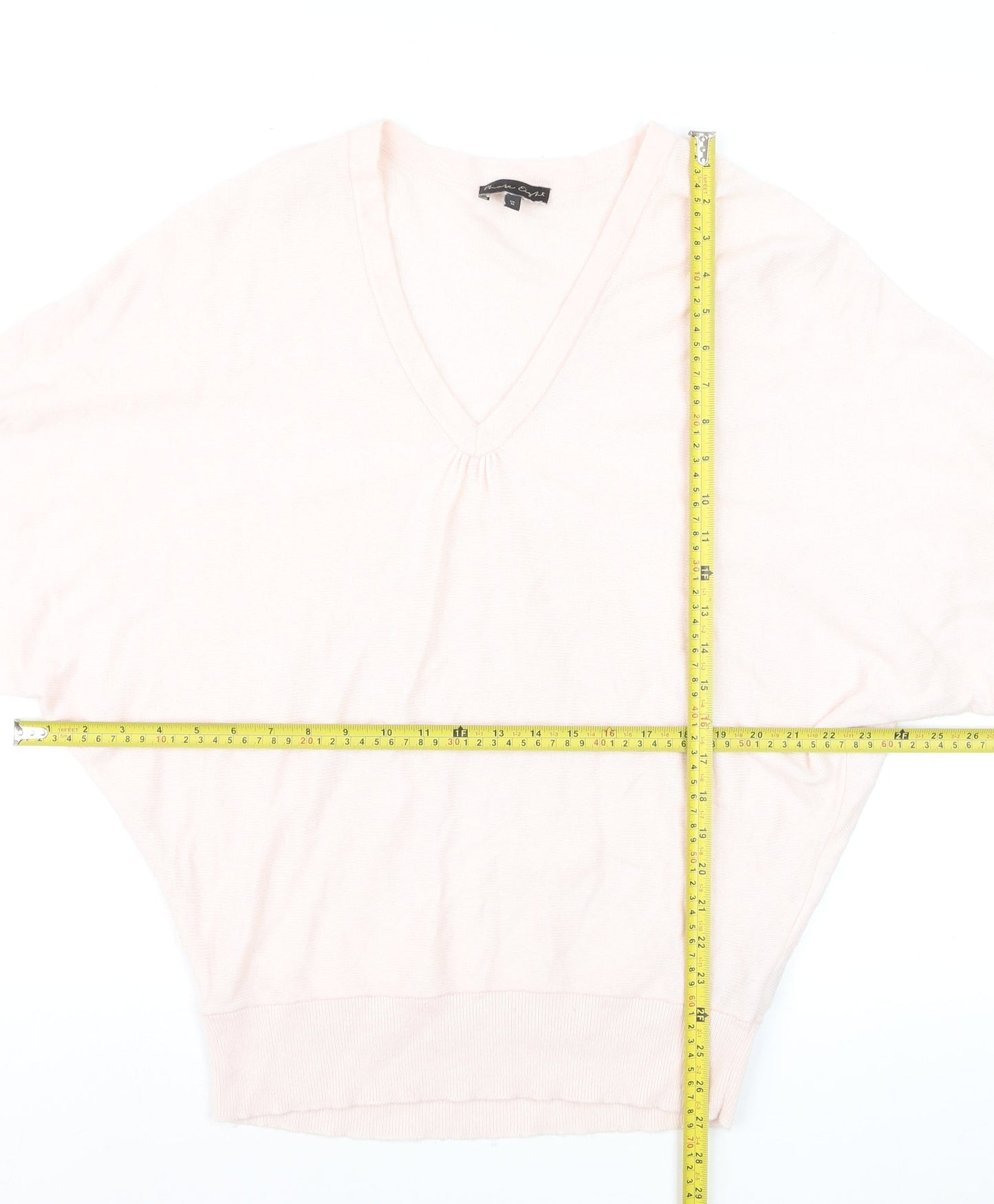 Phase Eight Women's Pink V-Neck Relaxed Cotton Silk Jumper M