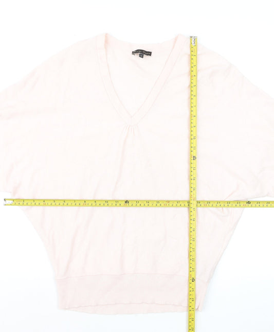 Phase Eight Women's Pink V-Neck Relaxed Cotton Silk Jumper M