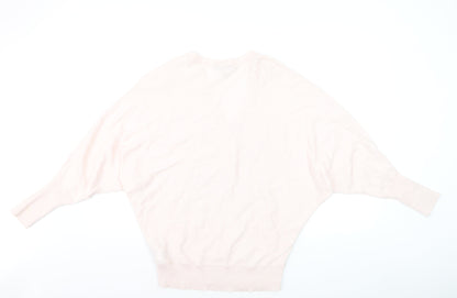 Phase Eight Women's Pink V-Neck Relaxed Cotton Silk Jumper M
