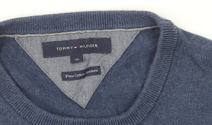 Tommy Hilfiger Men's Blue Cotton Cashmere Jumper XL Crew Neck
