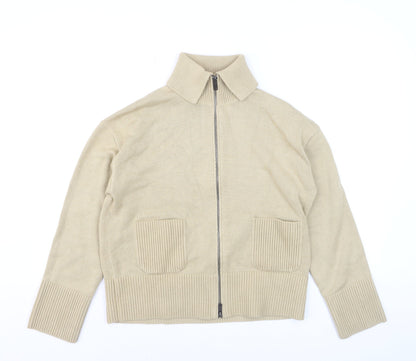 Marks and Spencer Men's Beige Full Zip Cotton Jumper Size M