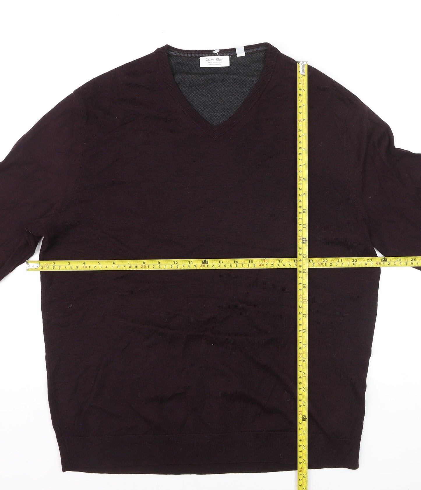 Calvin Klein Men's Brown XL V-Neck Merino Wool Jumper