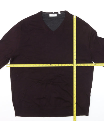 Calvin Klein Men's Brown XL V-Neck Merino Wool Jumper