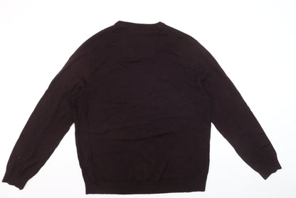 Calvin Klein Men's Brown XL V-Neck Merino Wool Jumper