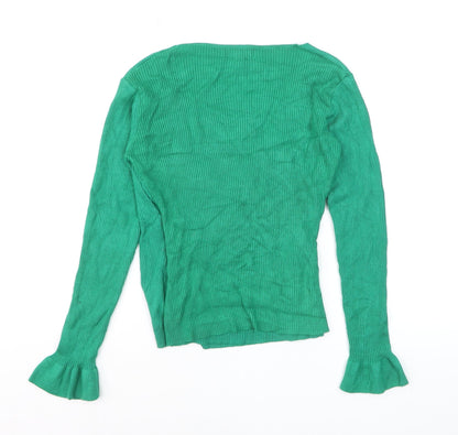 Lipsy Women’s Green V-Neck Slim Fit Long Sleeve Jumper Size 10