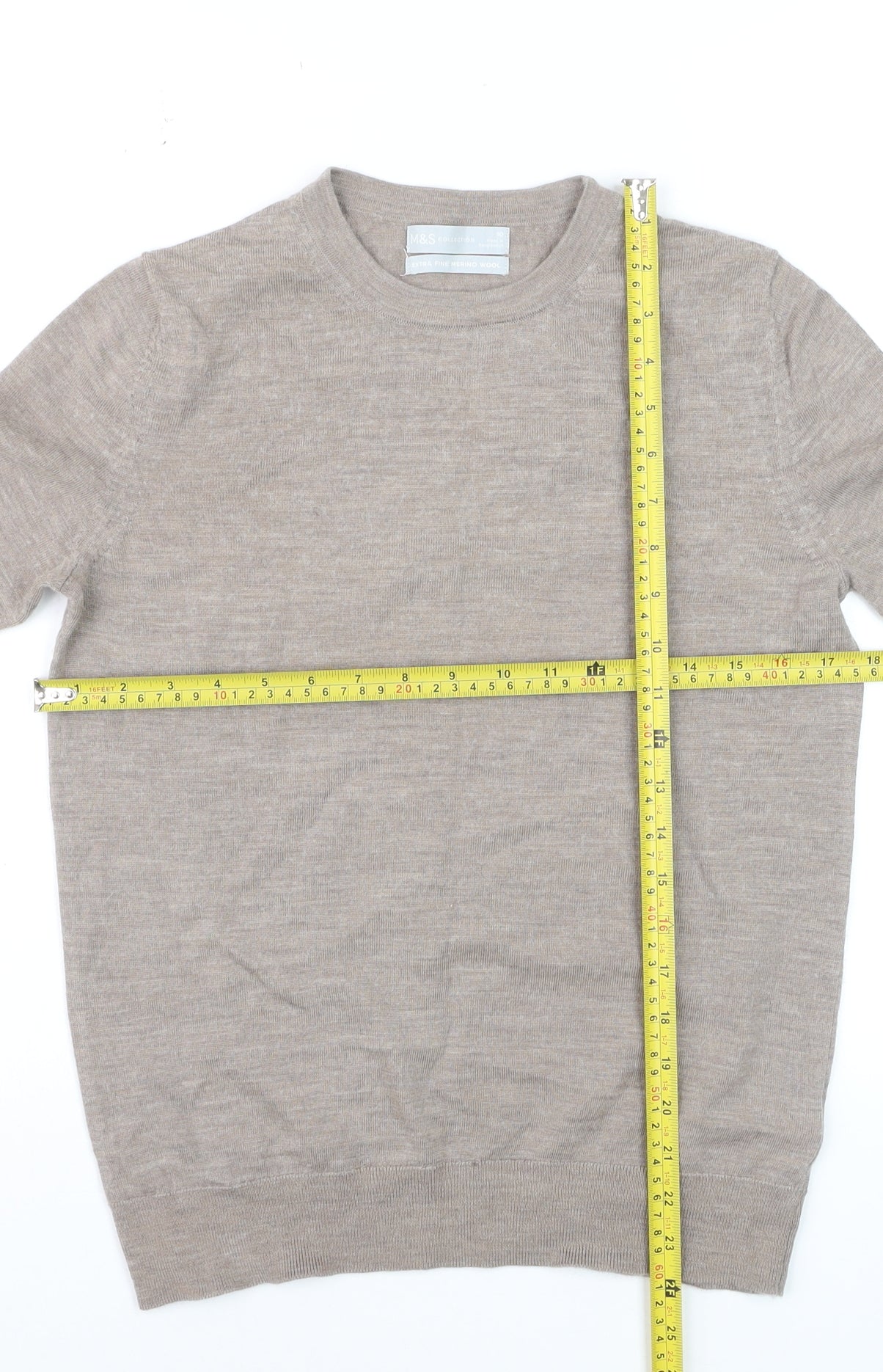 Marks and Spencer Women Beige Size 10 Crew Neck Merino Wool Jumper