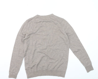 Marks and Spencer Women Beige Size 10 Crew Neck Merino Wool Jumper